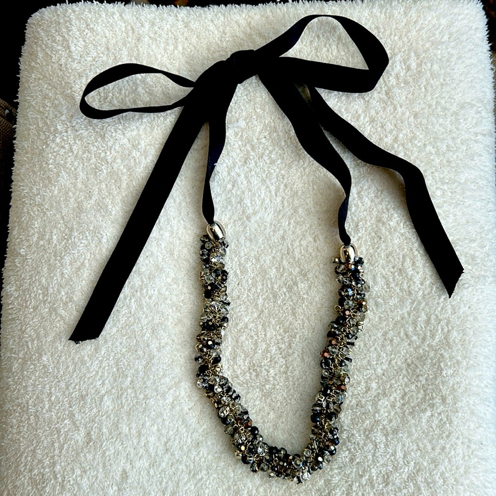 Satin Ribbon Beaded Statement Necklace
